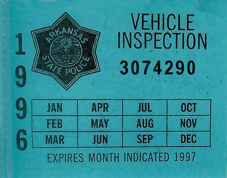 1996 Arkansas Inspection Sticker (image for) 1996 Arkansas Inspection Sticker